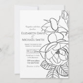 手エレガント引きバラフローラ白黒デザイン 招待状 (正面)