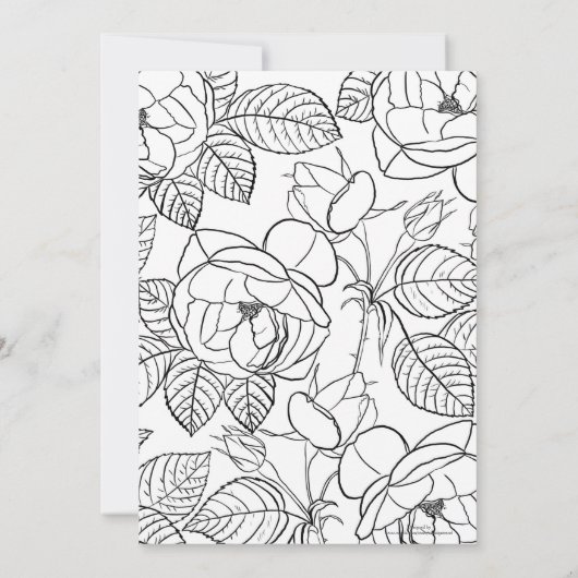 手エレガント引きバラフローラ白黒デザイン 招待状 (裏面)