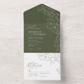 手エレガント引きフローラセージ結婚グリーン オールインワン招待状 (内側)