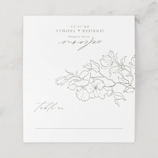 手エレガント引きフローラセージ結婚グリーン プレイスカード (外部開封)