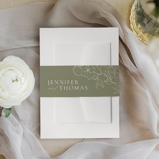 手エレガント引きフローラセージ結婚グリーン 招待状ベリーバンド