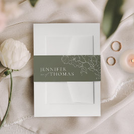 手エレガント引きフローラセージ結婚グリーン 招待状ベリーバンド