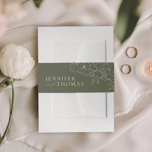 手エレガント引きフローラセージ結婚グリーン 招待状ベリーバンド