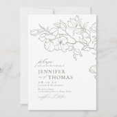 手エレガント引きフローラセージ結婚グリーン 招待状 (正面)