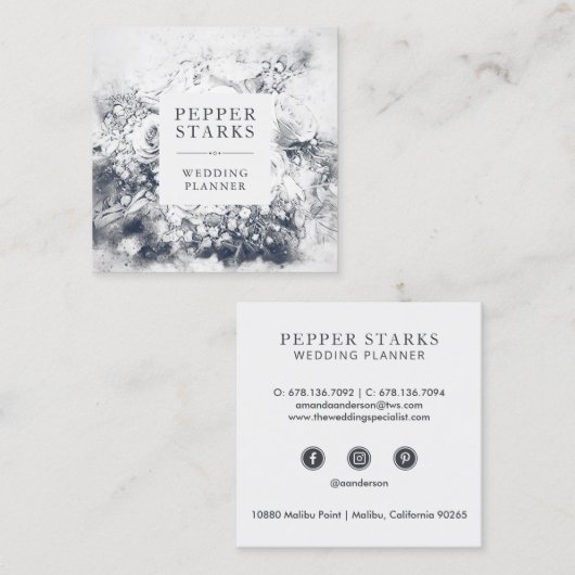 手エレガント引きフローラブーケ |名刺 スクエア名刺 (正面/裏面)