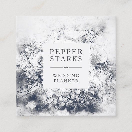 手エレガント引きフローラブーケ |名刺 スクエア名刺 (正面)