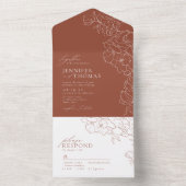 手エレガント引きフローラ結婚テラコッタ オールインワン招待状 (内側)