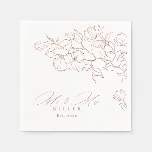 手エレガント引きフローラ結婚テラコッタ スタンダードカクテルナプキン (正面)