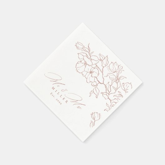 手エレガント引きフローラ結婚テラコッタ スタンダードカクテルナプキン (角)