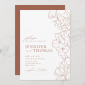 手エレガント引きフローラ結婚テラコッタ 招待状 (正面/裏面)