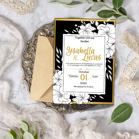 手エレガント引きフローラ結婚式招待状 | ブラ 招待状