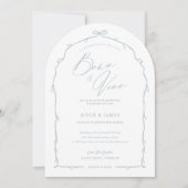 手エレガント引きブルーボウとリボンアー結婚チ 招待状 (正面)