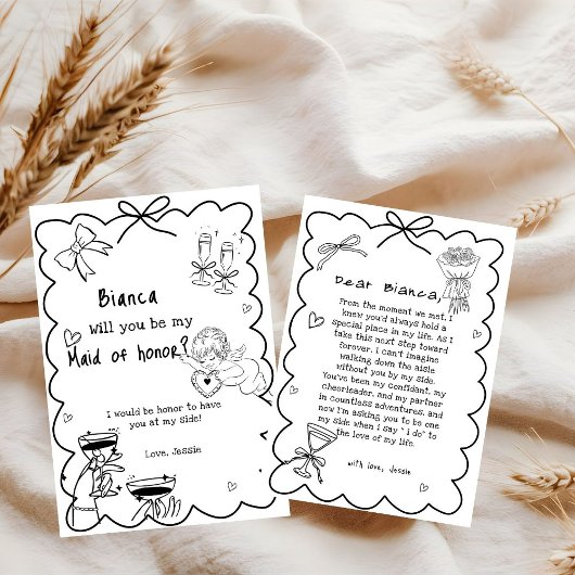 手エレガント引きメイド・オブ・オーナー(花嫁付き添い人)提案カード 招待状
