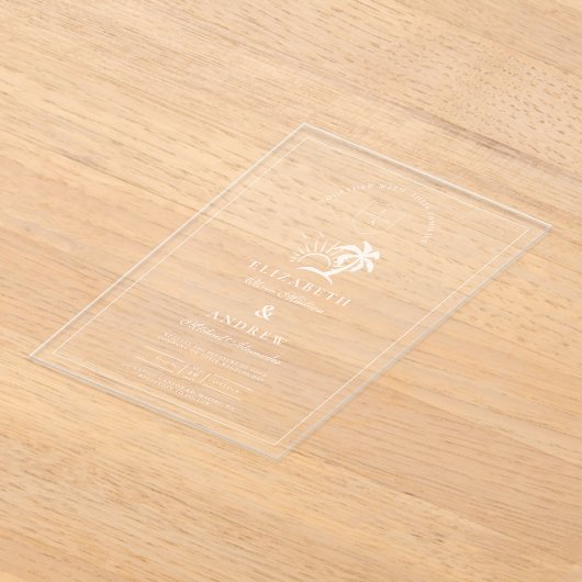 手エレガント引きヤシ結婚の木 アクリル招待状 (レイダウン)