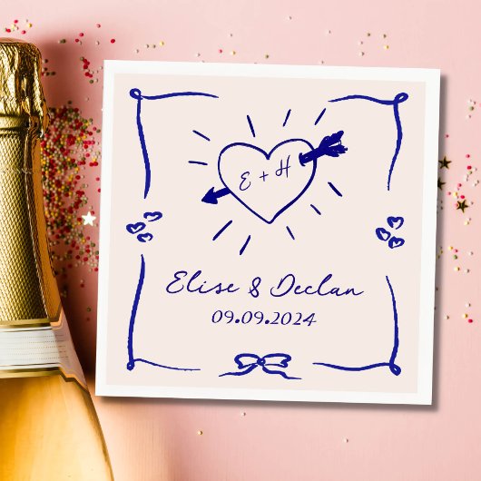 手エレガント引きレトロブルー結婚ズ スタンダードカクテルナプキン