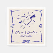 手エレガント引きレトロブルー結婚ズ スタンダードカクテルナプキン (正面)