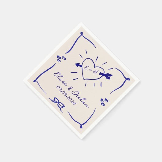 手エレガント引きレトロブルー結婚ズ スタンダードカクテルナプキン (角)