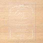 手エレガント引きヴィンテージ弓&リボン結婚 アクリル招待状 (正面)