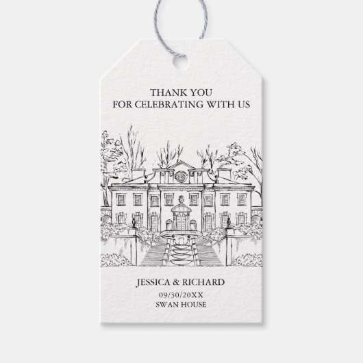 手エレガント引き会場ありがとう ギフトタグ (正面)