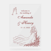 手エレガント引き夫婦の結婚歓迎 アクリルサイン (正面)