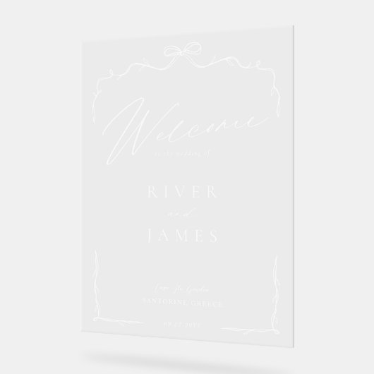 手エレガント引き弓とリボン結婚の歓迎 アクリルサイン (傾斜)