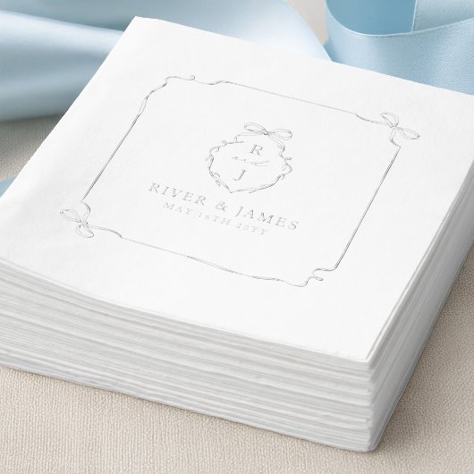 手エレガント引き弓&リボンモノグラム結婚ズ 箔ナプキン