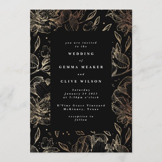 手エレガント引き植物学結婚院 招待状 (正面)