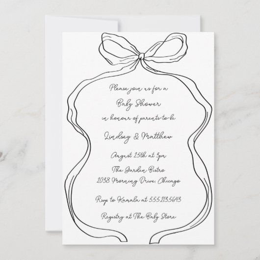 手エレガント引き波弓ベイビーシャワー 招待状 (正面)