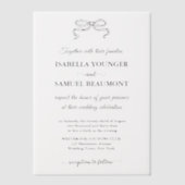 手エレガント引き結婚の弓の文字オーバーレイ ベラム紙招待状 (正面)