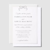 手エレガント引き結婚の弓の文字オーバーレイ ベラム紙招待状 (オフセット)