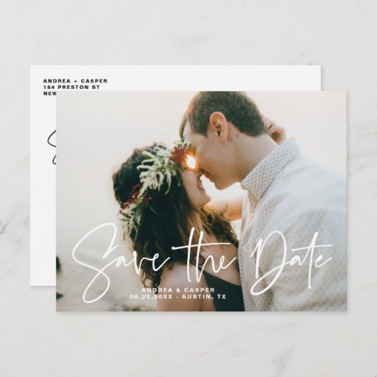 手エレガント描きオーバーレイ写真日付の保存 案内ポストカード (正面/裏面)