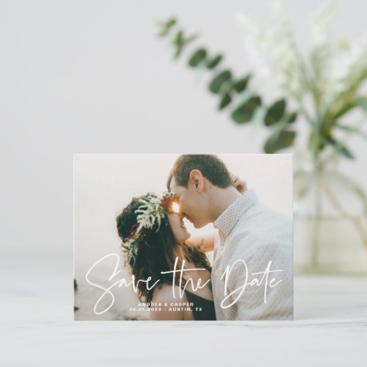 手エレガント描きオーバーレイ写真日付の保存 案内ポストカード (スタンド正面)