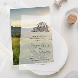 手エレガント描きカントリー結婚納屋 ベラム紙招待状