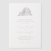 手エレガント描きカントリー結婚納屋 ベラム紙招待状 (正面)