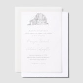 手エレガント描きカントリー結婚納屋 ベラム紙招待状 (オフセット)