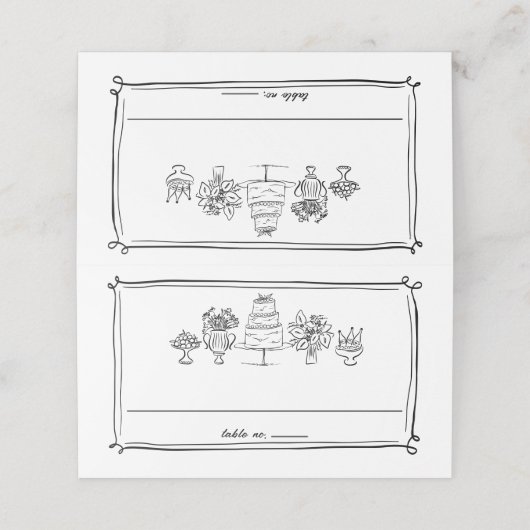 手エレガント描きドードル線の結婚線 プレイスカード (外部開封)