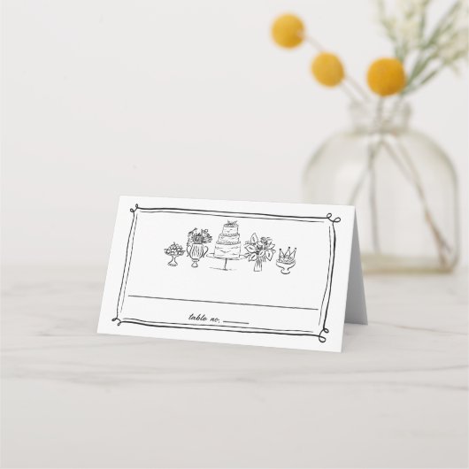 手エレガント描きドードル線の結婚線 プレイスカード (裏面)