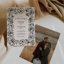 手エレガント描きフローラ写真結婚式招待状