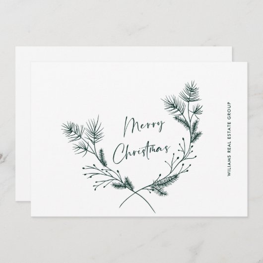 手エレガント描きミニマリストのクリスマス企業の シーズンカード (正面/裏面)