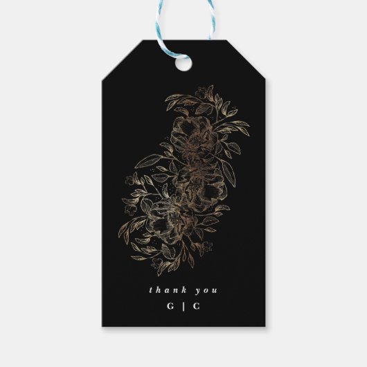 手エレガント描き植物性モノグラム結婚ズ ギフトタグ (正面)