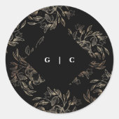 手エレガント描き植物性モノグラム結婚ズ ラウンドシール (正面)