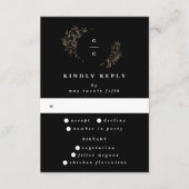 手エレガント描き植物性モノグラム結婚ズ 出欠カード (正面)