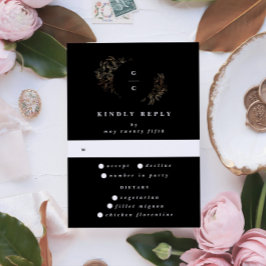 手エレガント描き植物性モノグラム結婚ズ 出欠カード