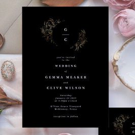 手エレガント描き植物性モノグラム結婚ズ 招待状