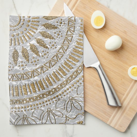 手エレガント描き部族曼荼羅デザイン キッチンタオル (四つ折り)