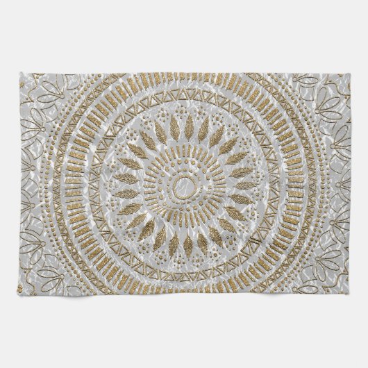 手エレガント描き部族曼荼羅デザイン キッチンタオル (横)