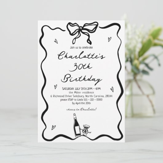 手エレガント描き30歳の誕生日 招待状 (スタンド正面)