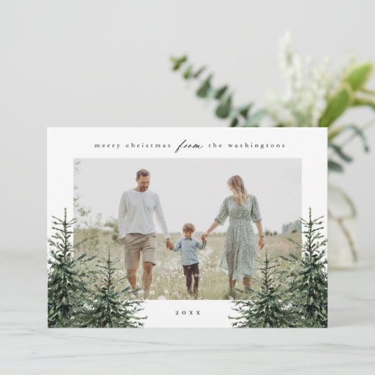 手エレガント松絵を描木写真クリスマス シーズンカード (スタンド正面)