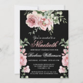 手エレガント絵を描バラ90th誕生日パーティー 招待状 (正面)