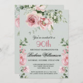 手エレガント絵を描バラ90th誕生日パーティー 招待状 (正面/裏面)